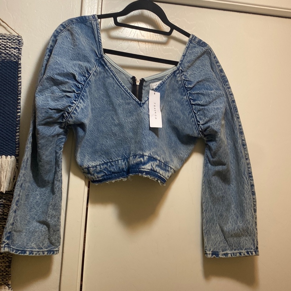 Topshop Considered Blue Acid Wash Denim Batwing Crop Top NWT ⭐️ - Picture 1 of 7